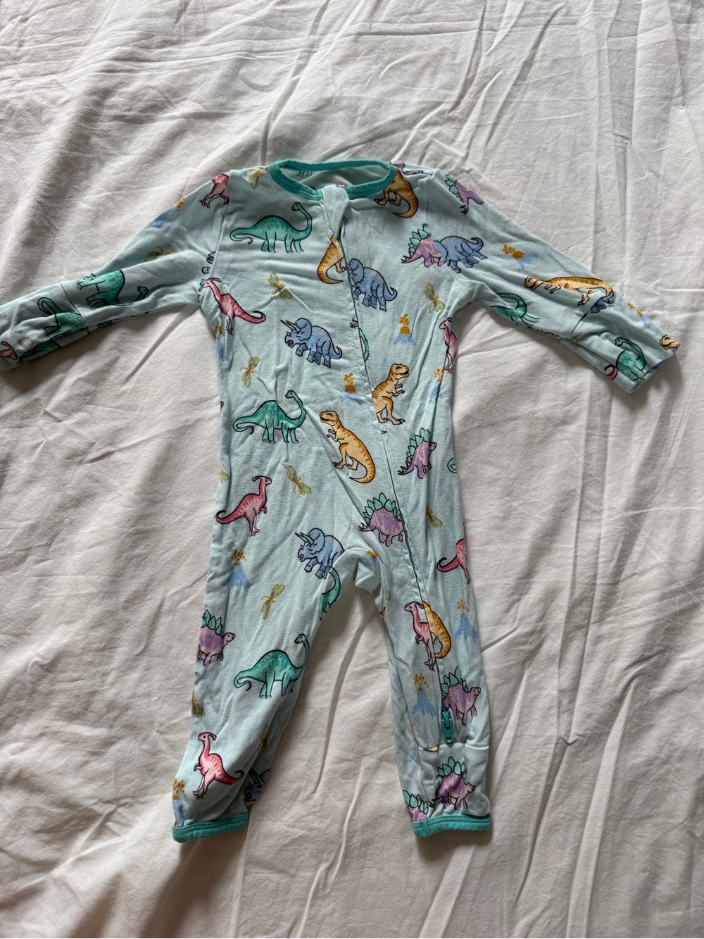 Bamboo free birdees Light Blue Dino Print Kids One-Piece Pajamas
